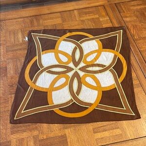 Very vintage 1970’s Rayon chiffon Brown and Orange Geometric Scarf